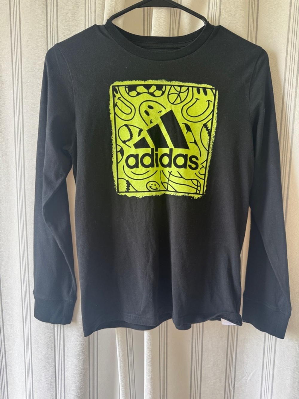 adidas Black Long-Sleeve Tee with Neon Yellow Graphic